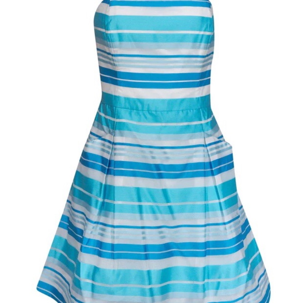 Lilly Pulitzer Turquoise Wrapping Stripe Fit And Flare Blossom Dress NWT